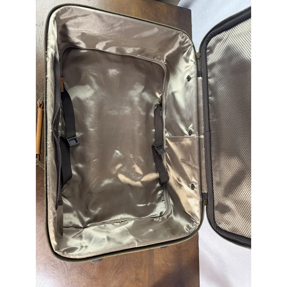 Vintage Michael Kors MK Monogram Rolling Carry-On Suitcase Faux Leather Brown